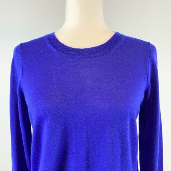 J Crew Womens Blue Merino Wool Sweater Crew Neck Side Slit Ties size XS - Picture 2 of 9